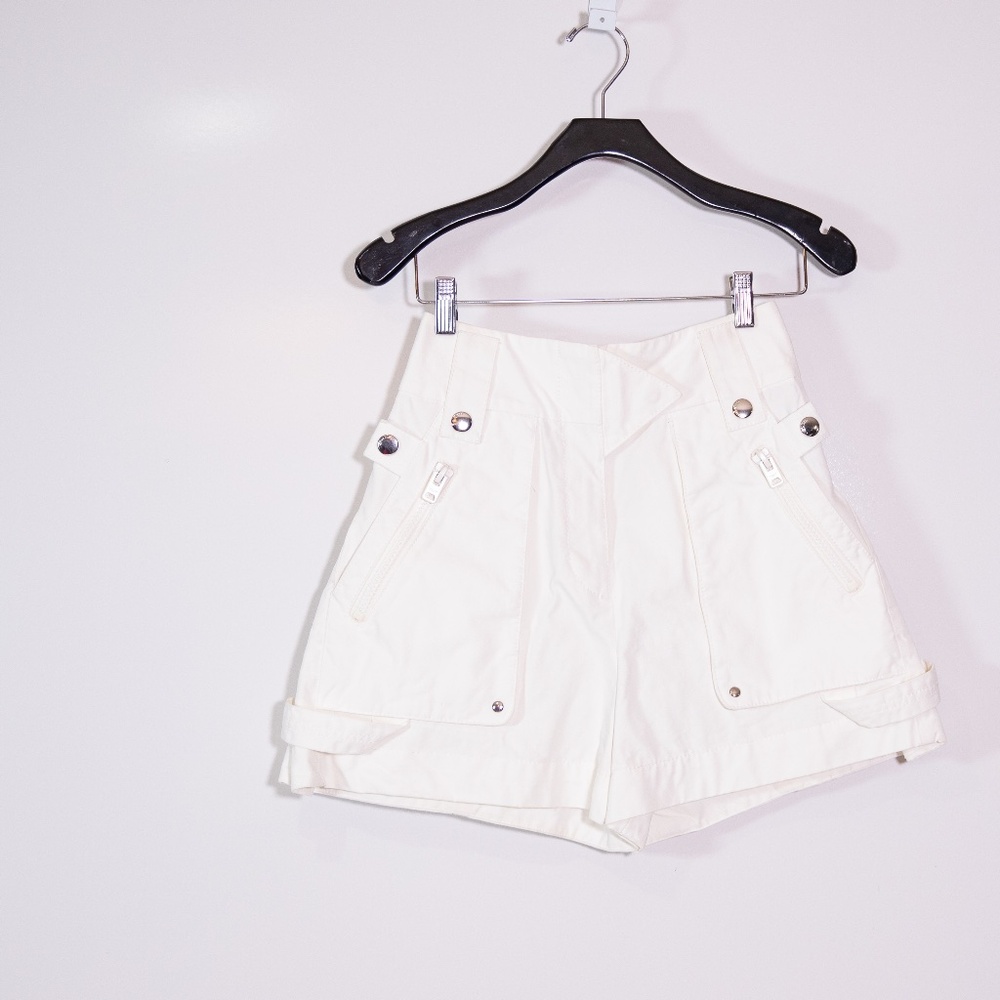 Coach Women's Cotton High Waisted Multi Pocket Cargo Shorts White 0